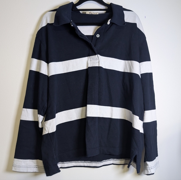 Madewell Rugby Stripe Polo L True Midnight Navy White Stripe NY776 NWOT Sporty - Picture 4 of 8
